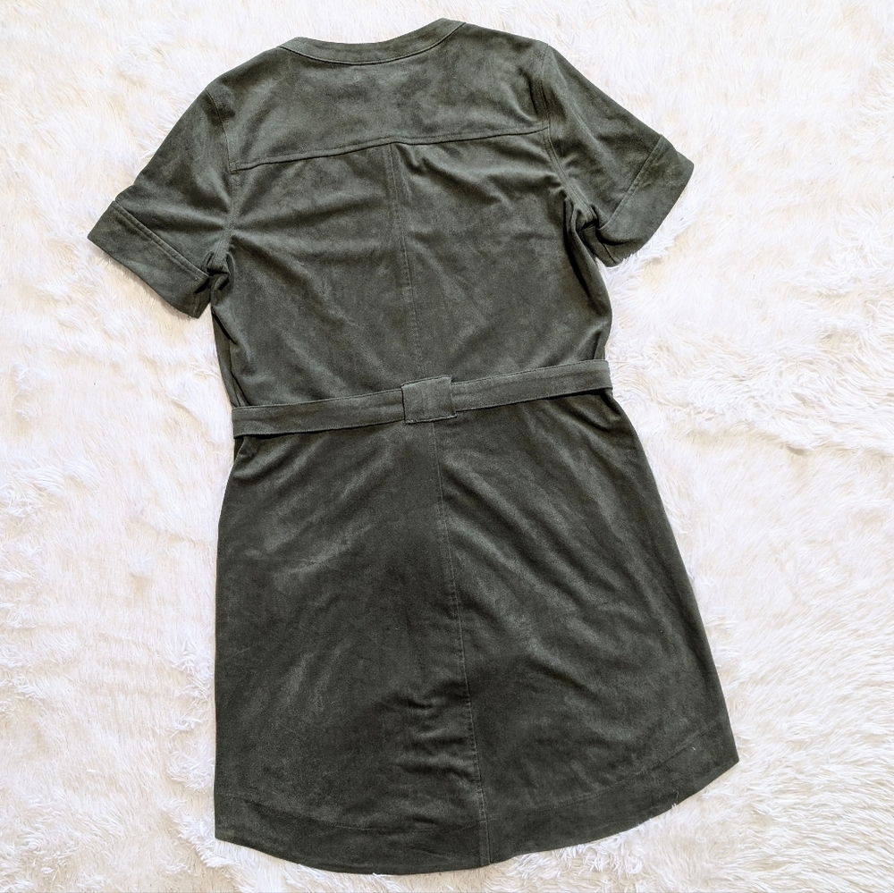 Banana Republic Sage Green Faux Suede Button Down Utility Shirtdress 6 - Picture 6 of 12